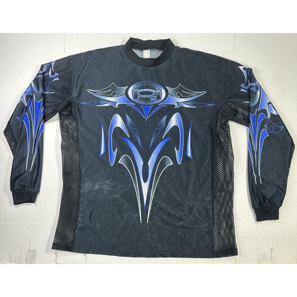 Y2K Tribal Motocross Rave Jersey Rambo Name Blue Black Mesh Long Sleeve Shirt